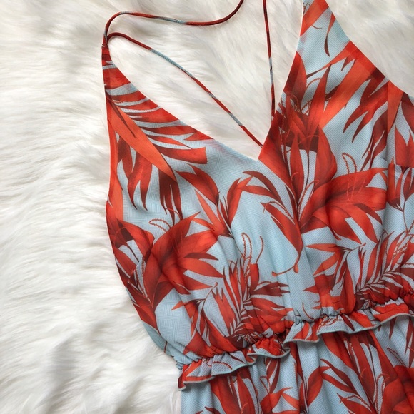 H&M Dresses & Skirts - H&M Red and Blue Leaf Print Maxi Dress
